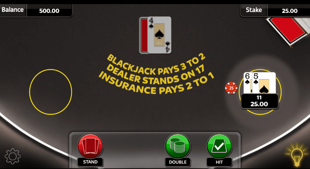 blackjack double down win